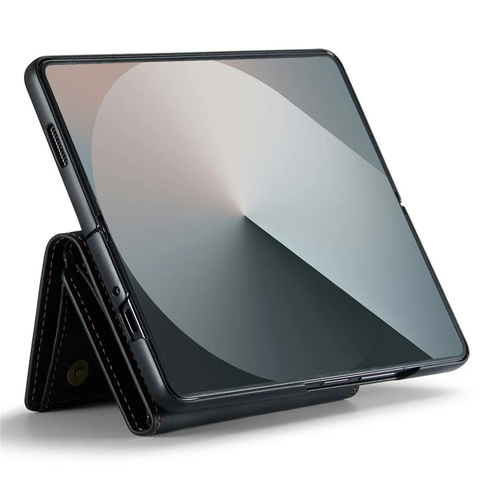 DG.MING M1 Series for Samsung Galaxy Z Fold6 5G Phone Case PU + TPU + PC Back Cover with Magnetic Tri-Fold Wallet Kickstand - Black - 4