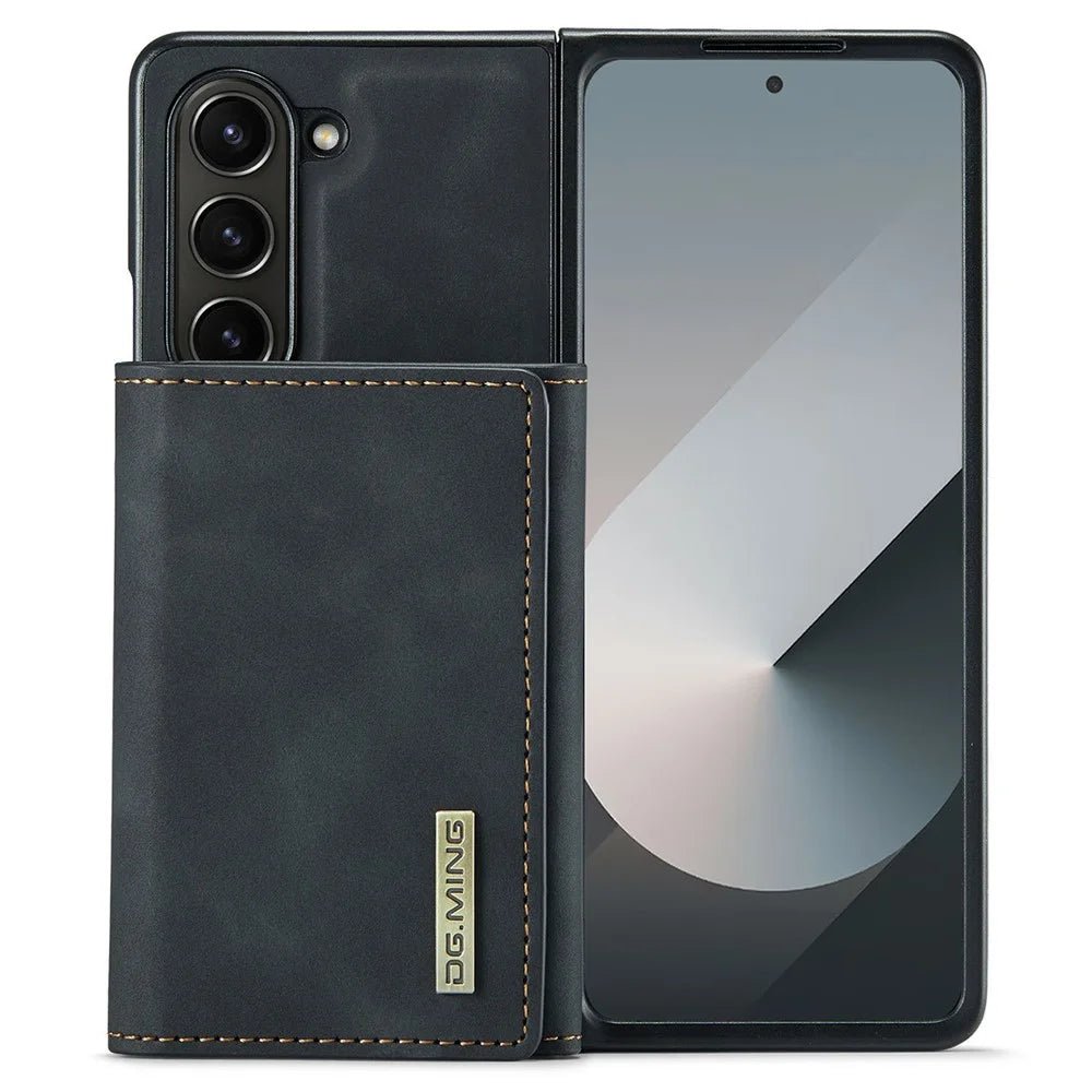 DG.MING M1 Series for Samsung Galaxy Z Fold6 5G Phone Case PU + TPU + PC Back Cover with Magnetic Tri-Fold Wallet Kickstand - Black - 5