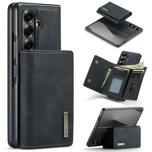 DG.MING M1 Series for Samsung Galaxy Z Fold7 5G Phone Case PU + TPU + PC Back Cover with Magnetic Tri-Fold Wallet Kickstand - Black - 1