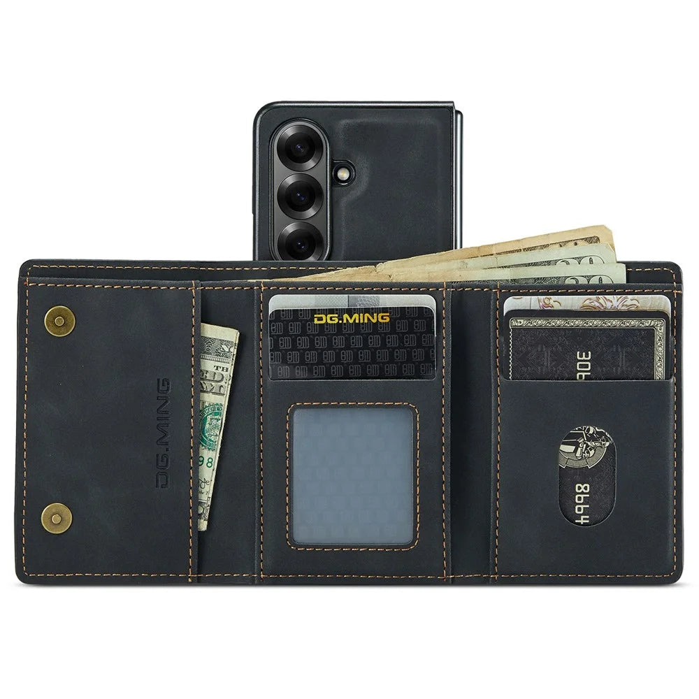 DG.MING M1 Series for Samsung Galaxy Z Fold7 5G Phone Case PU + TPU + PC Back Cover with Magnetic Tri-Fold Wallet Kickstand - Black - 2