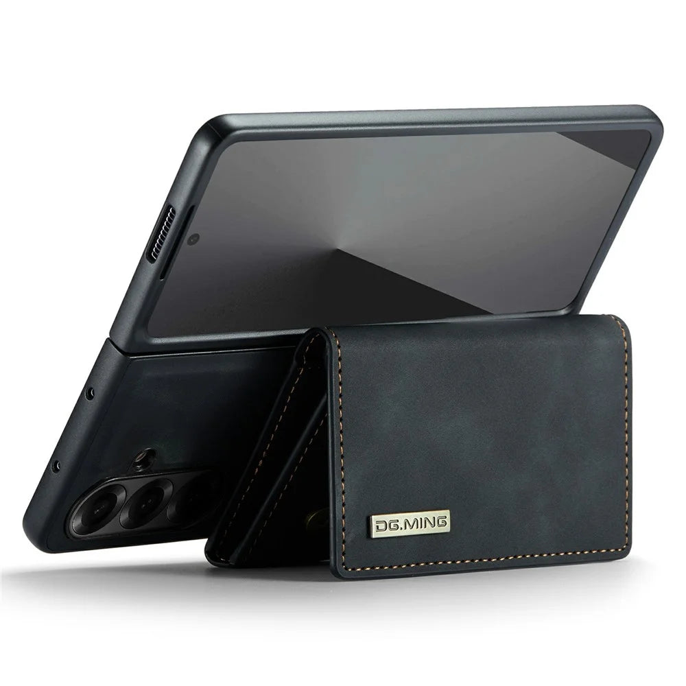 DG.MING M1 Series for Samsung Galaxy Z Fold7 5G Phone Case PU + TPU + PC Back Cover with Magnetic Tri-Fold Wallet Kickstand - Black - 3