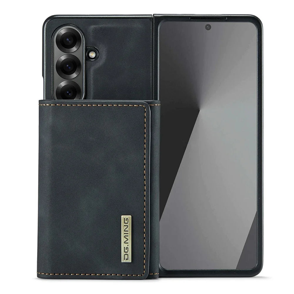DG.MING M1 Series for Samsung Galaxy Z Fold7 5G Phone Case PU + TPU + PC Back Cover with Magnetic Tri-Fold Wallet Kickstand - Black - 5