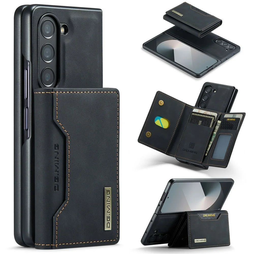 DG.MING M2 Series for Samsung Galaxy Z Fold6 5G Magnetic Case PU + PC + TPU Phone Cover Detachable Wallet Kickstand - Black - 1