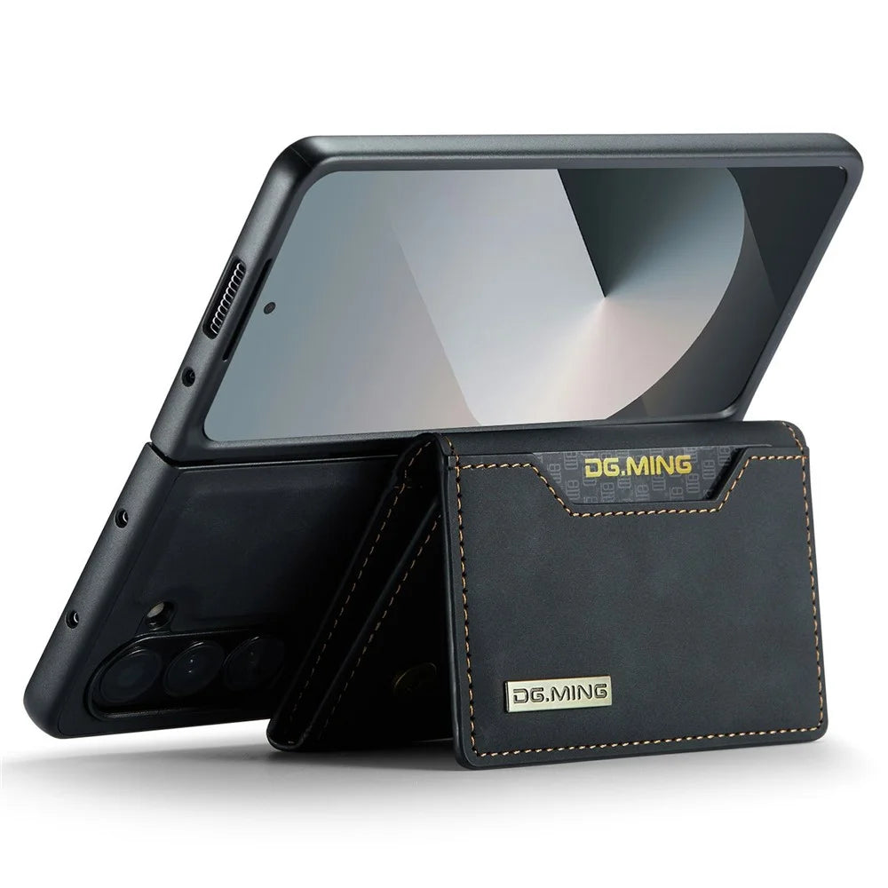 DG.MING M2 Series for Samsung Galaxy Z Fold6 5G Magnetic Case PU + PC + TPU Phone Cover Detachable Wallet Kickstand - Black - 3