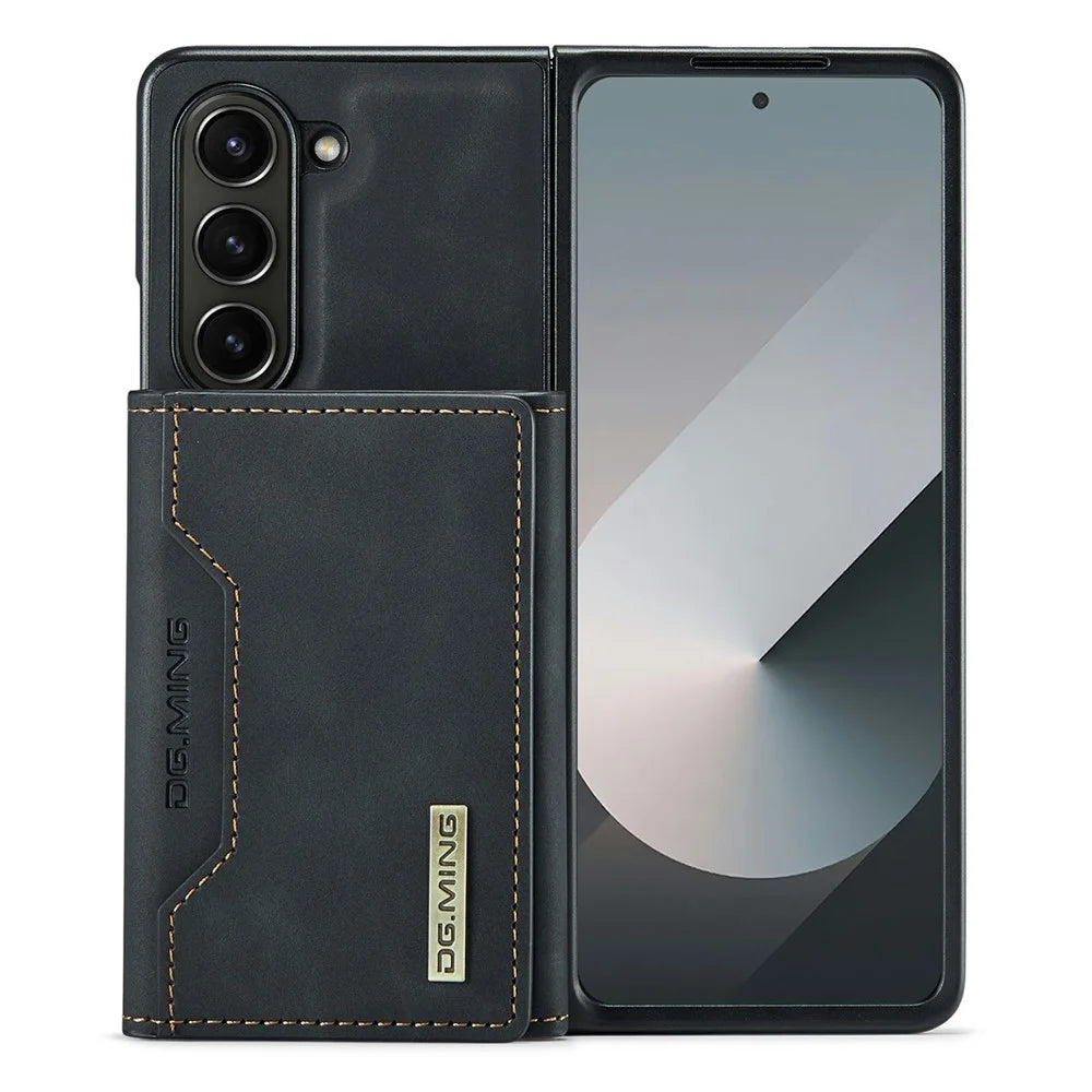 DG.MING M2 Series for Samsung Galaxy Z Fold6 5G Magnetic Case PU + PC + TPU Phone Cover Detachable Wallet Kickstand - Black - 5