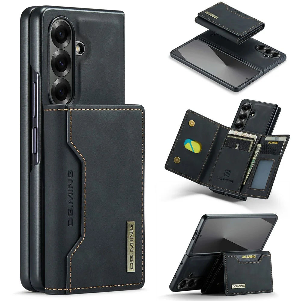 DG.MING M2 Series for Samsung Galaxy Z Fold7 5G Magnetic Case PU + PC + TPU Phone Cover Detachable Wallet Kickstand - Black - 1