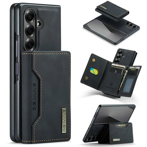 DG.MING M2 Series for Samsung Galaxy Z Fold7 5G Magnetic Case PU + PC + TPU Phone Cover Detachable Wallet Kickstand - Black - 1