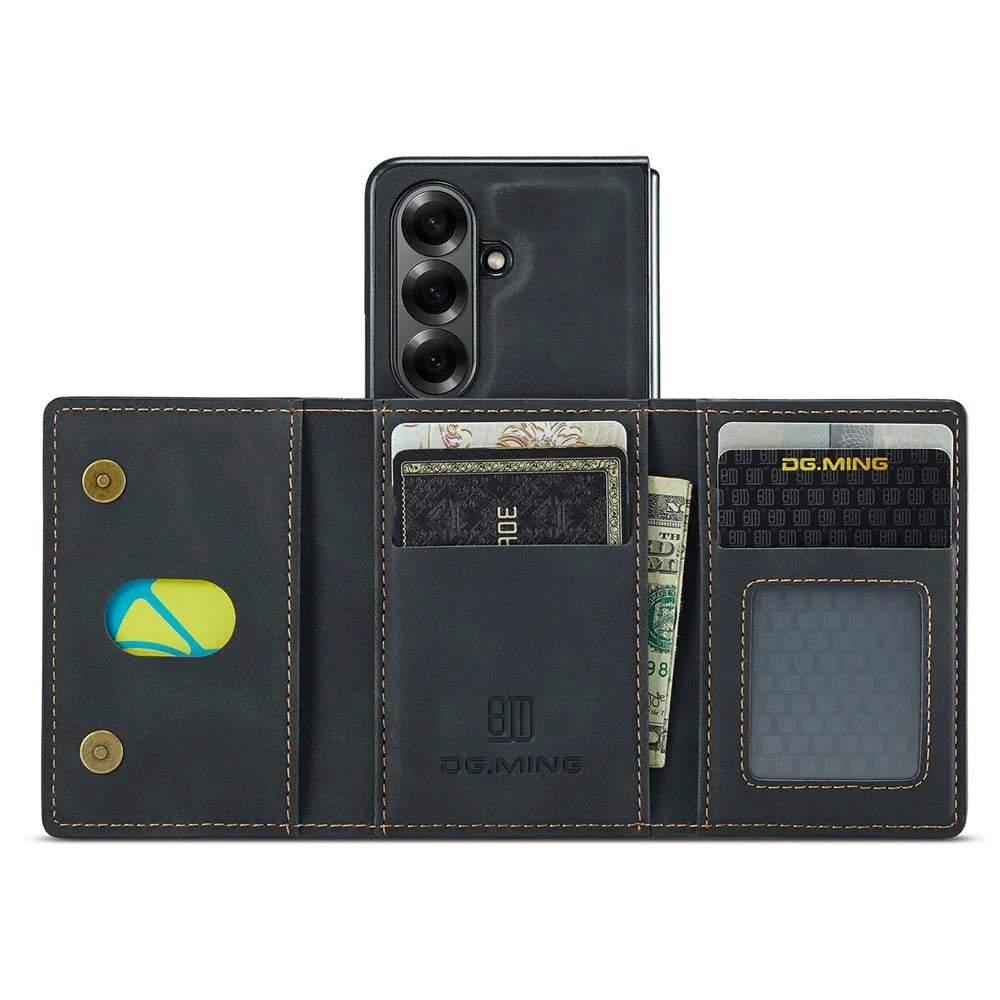 DG.MING M2 Series for Samsung Galaxy Z Fold7 5G Magnetic Case PU + PC + TPU Phone Cover Detachable Wallet Kickstand - Black - 2