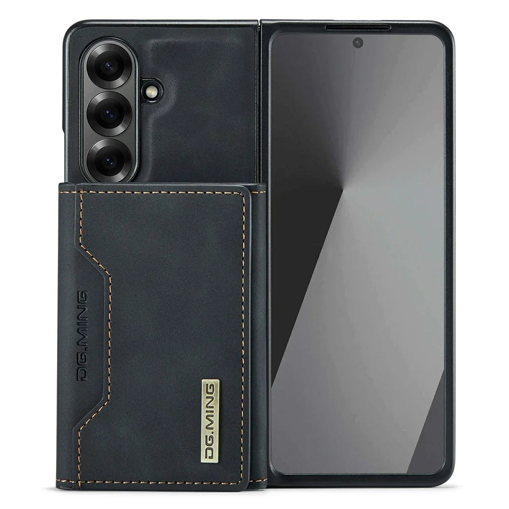 DG.MING M2 Series for Samsung Galaxy Z Fold7 5G Magnetic Case PU + PC + TPU Phone Cover Detachable Wallet Kickstand - Black - 5