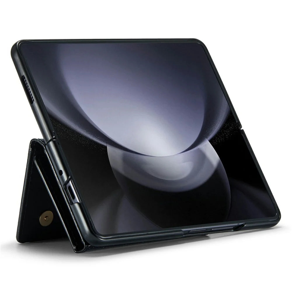 DG.MING M3 Series For Samsung Galaxy Z Fold5 5G Magnetic Case Glittery Kickstand Cover with Detachable Wallet - Black - 4