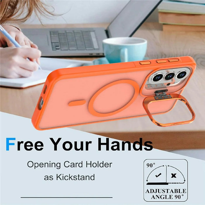 For Samsung Galaxy A34 5G Magnetic Case Foldable Kickstand Matte PC + TPU Phone Cover - Orange - 3