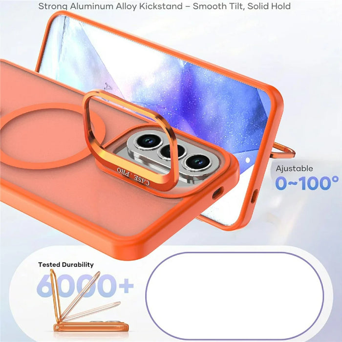 For Samsung Galaxy A34 5G Magnetic Case Foldable Kickstand Matte PC + TPU Phone Cover - Orange - 5