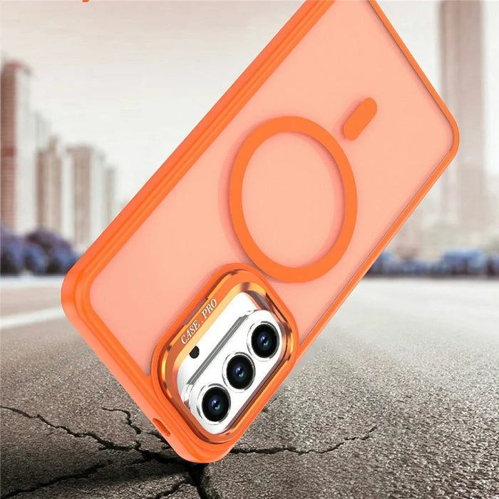 For Samsung Galaxy A34 5G Magnetic Case Foldable Kickstand Matte PC + TPU Phone Cover - Orange - 6