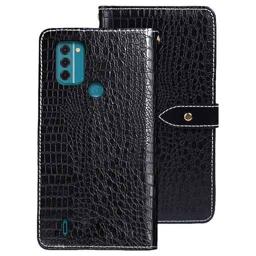 IDEWEI For Nokia C31 4G PU Leather Crocodile Texture Drop-proof Phone Case Stand Anti-scratch Smartphone Flip Wallet Cover - Black - 1