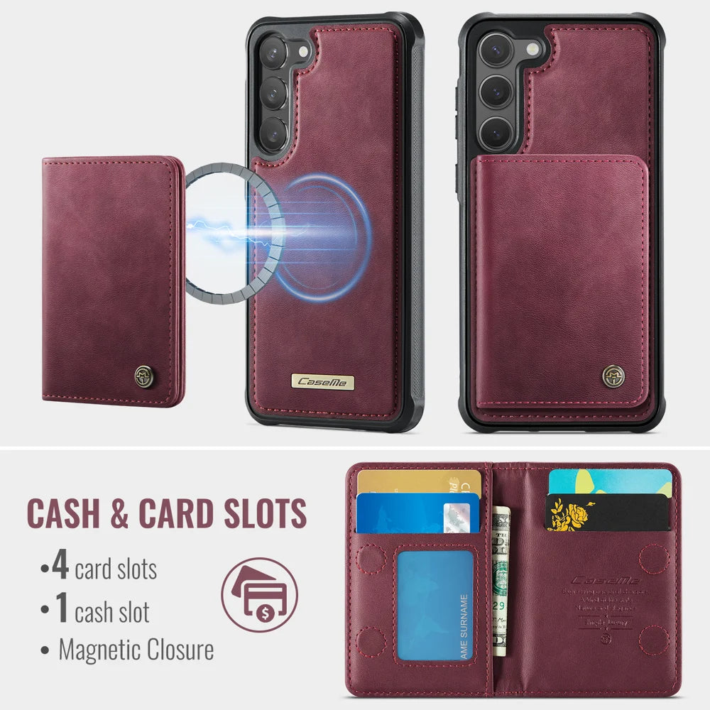 CASEME For Samsung Galaxy S23+ Magnetic Case  ME80 Series Leather PC TPU Phone Cover with Detachable Wallet - Red - 3