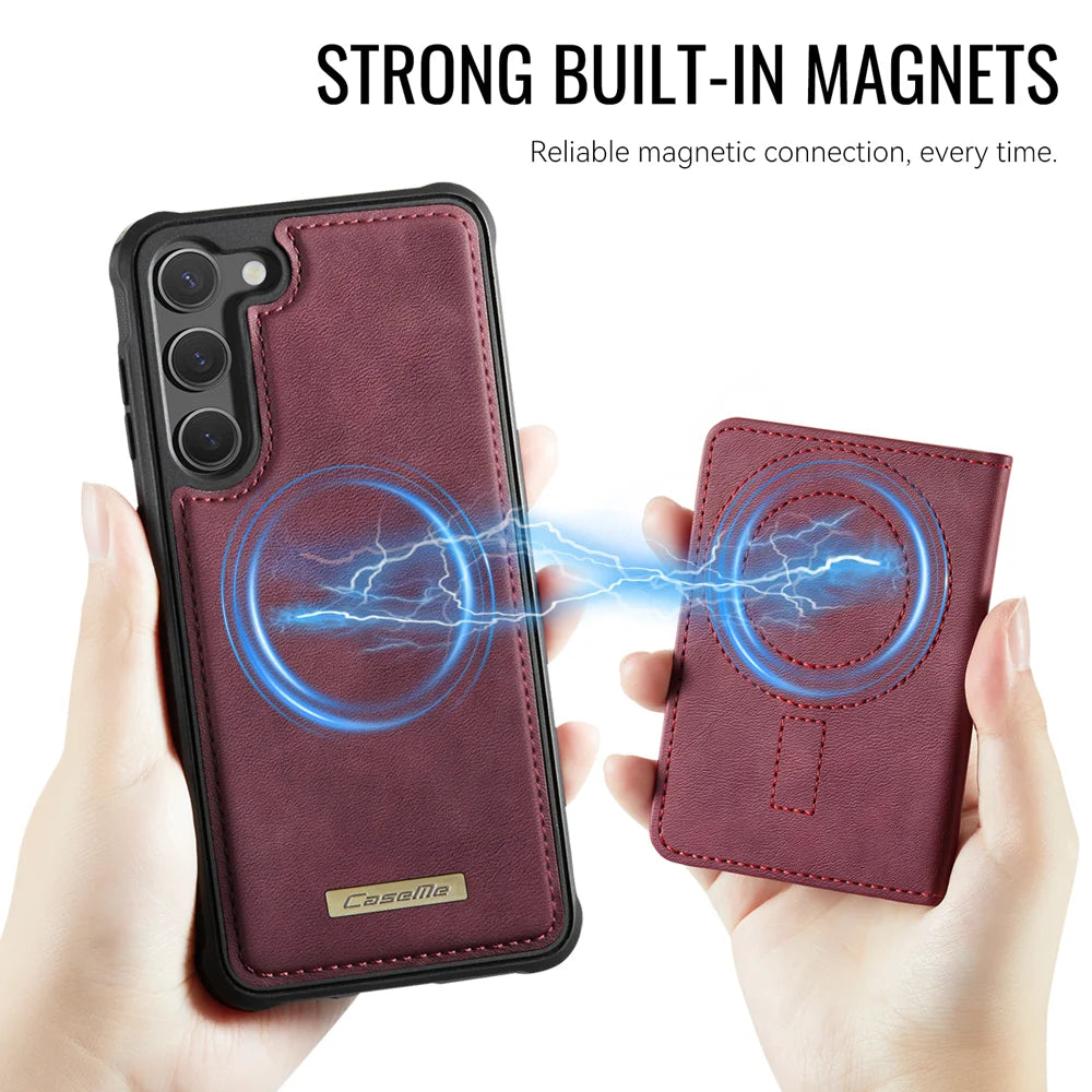 CASEME For Samsung Galaxy S23+ Magnetic Case  ME80 Series Leather PC TPU Phone Cover with Detachable Wallet - Red - 6