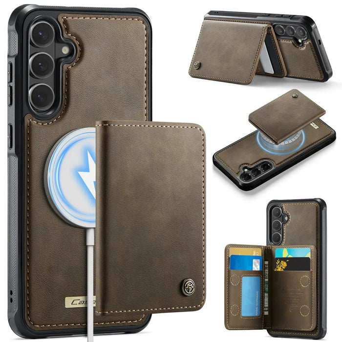 CASEME For Samsung Galaxy S26+ Magnetic Case  ME80 Series Leather PC TPU Phone Cover with Detachable Wallet - Coffee - 1