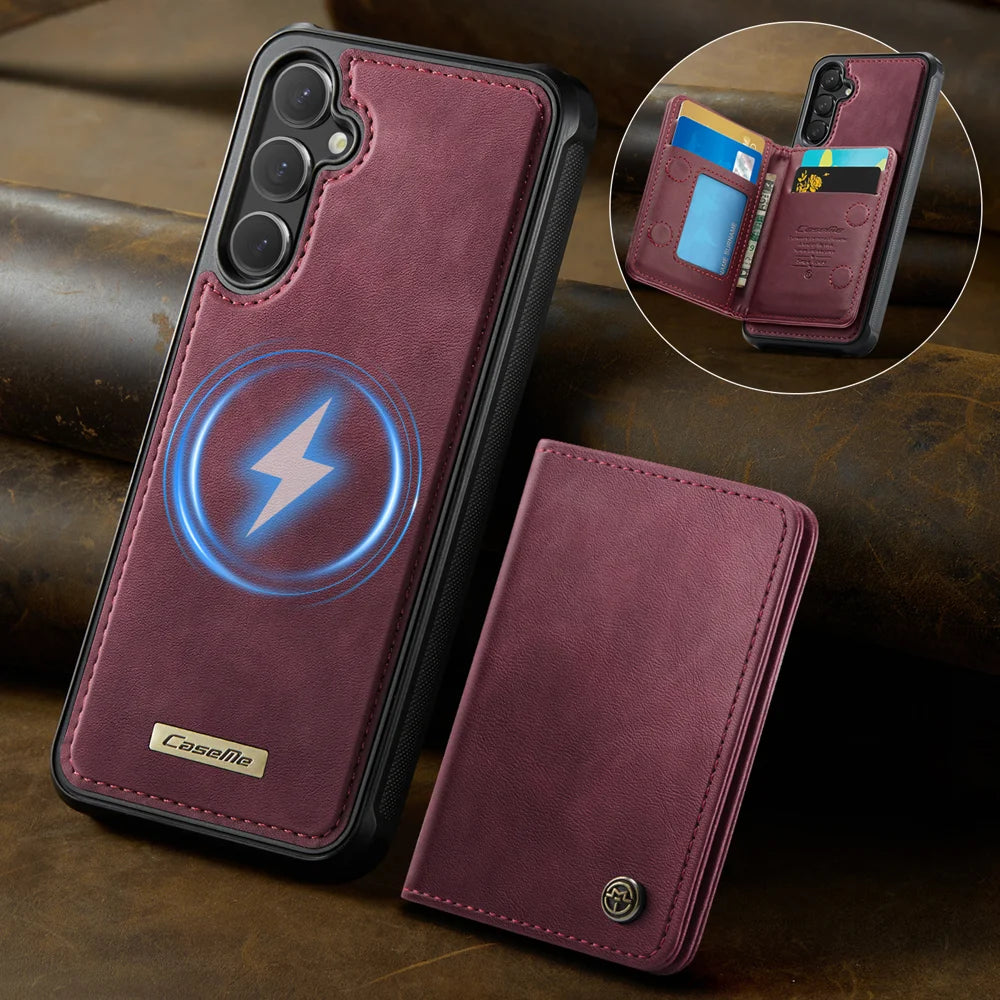 CASEME For Samsung Galaxy S23 FE Magnetic Case  ME80 Series Leather PC TPU Phone Cover with Detachable Wallet - Red - 2