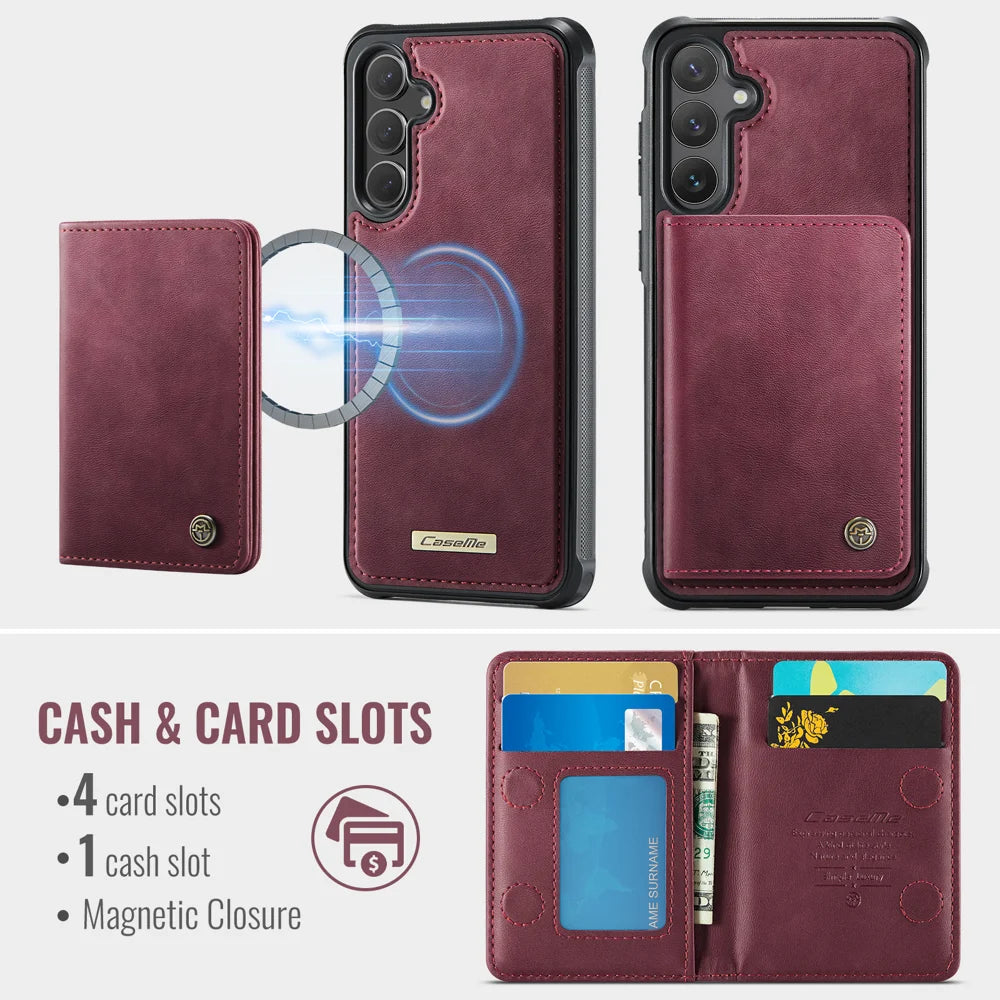 CASEME For Samsung Galaxy S23 FE Magnetic Case  ME80 Series Leather PC TPU Phone Cover with Detachable Wallet - Red - 3
