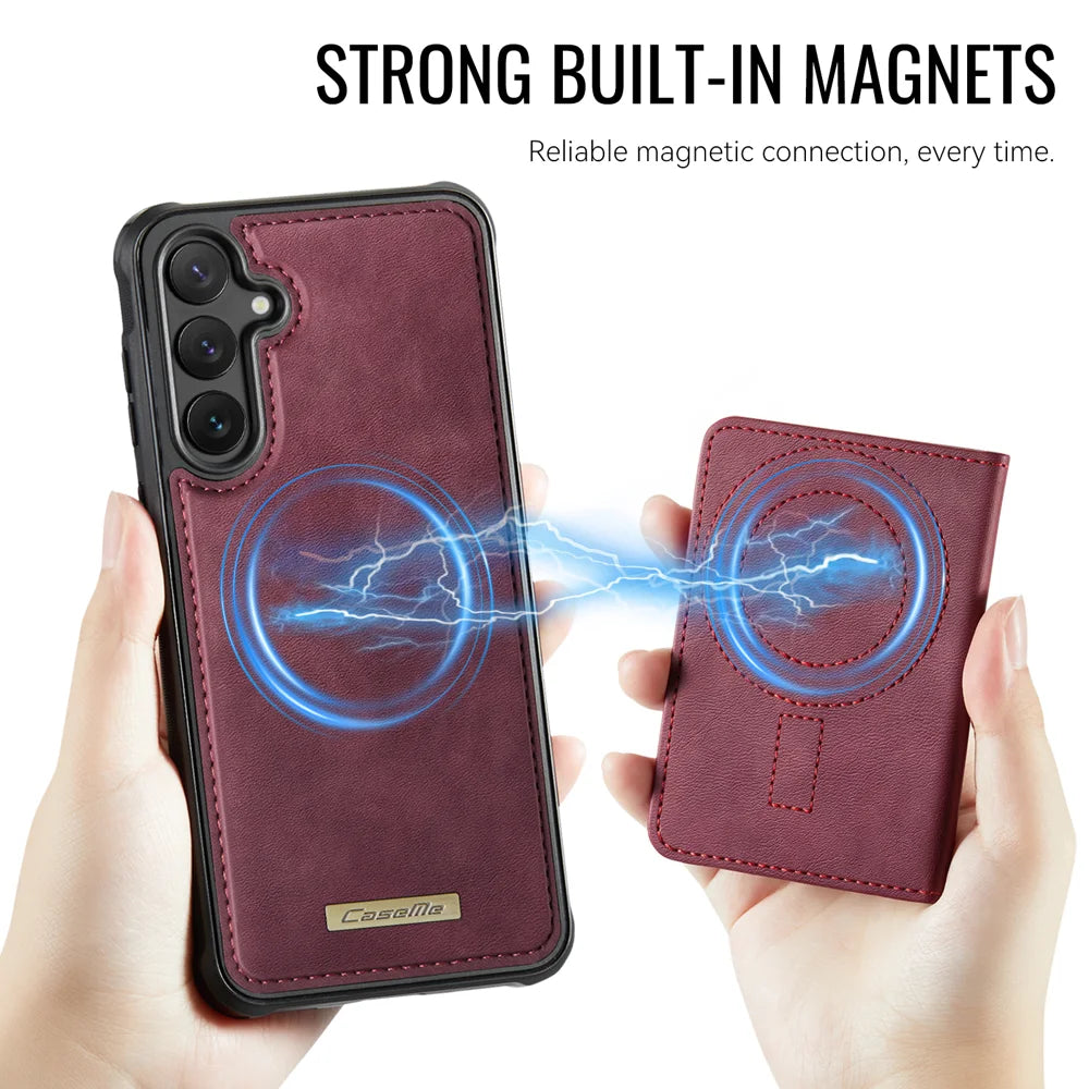 CASEME For Samsung Galaxy S23 FE Magnetic Case  ME80 Series Leather PC TPU Phone Cover with Detachable Wallet - Red - 6