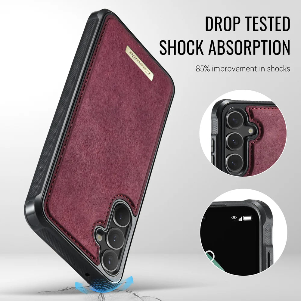 CASEME For Samsung Galaxy S23 FE Magnetic Case  ME80 Series Leather PC TPU Phone Cover with Detachable Wallet - Red - 7