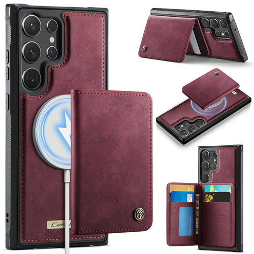 CASEME For Samsung Galaxy S23 Ultra Magnetic Case  ME80 Series Leather PC TPU Phone Cover with Detachable Wallet - Red - 1