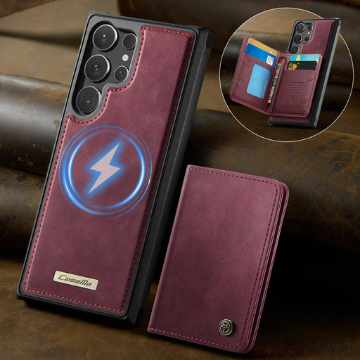 CASEME For Samsung Galaxy S23 Ultra Magnetic Case  ME80 Series Leather PC TPU Phone Cover with Detachable Wallet - Red - 2