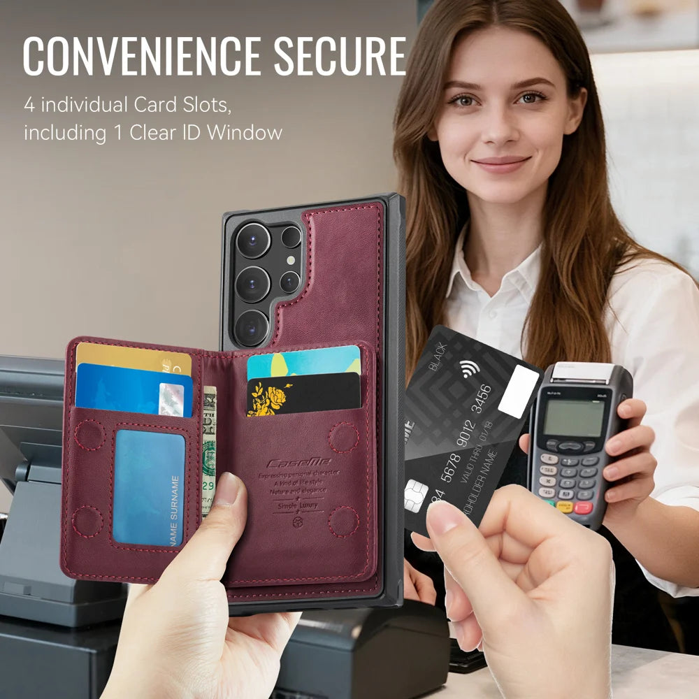 CASEME For Samsung Galaxy S23 Ultra Magnetic Case  ME80 Series Leather PC TPU Phone Cover with Detachable Wallet - Red - 4