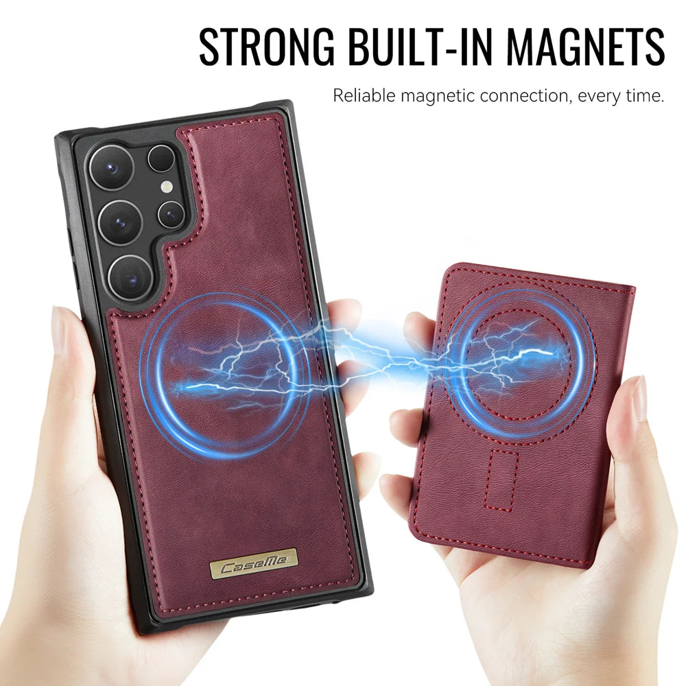CASEME For Samsung Galaxy S23 Ultra Magnetic Case  ME80 Series Leather PC TPU Phone Cover with Detachable Wallet - Red - 6