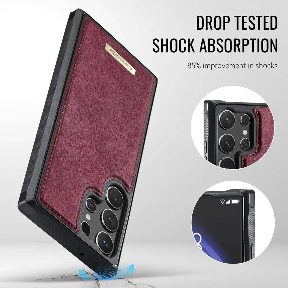 CASEME For Samsung Galaxy S23 Ultra Magnetic Case  ME80 Series Leather PC TPU Phone Cover with Detachable Wallet - Red - 7