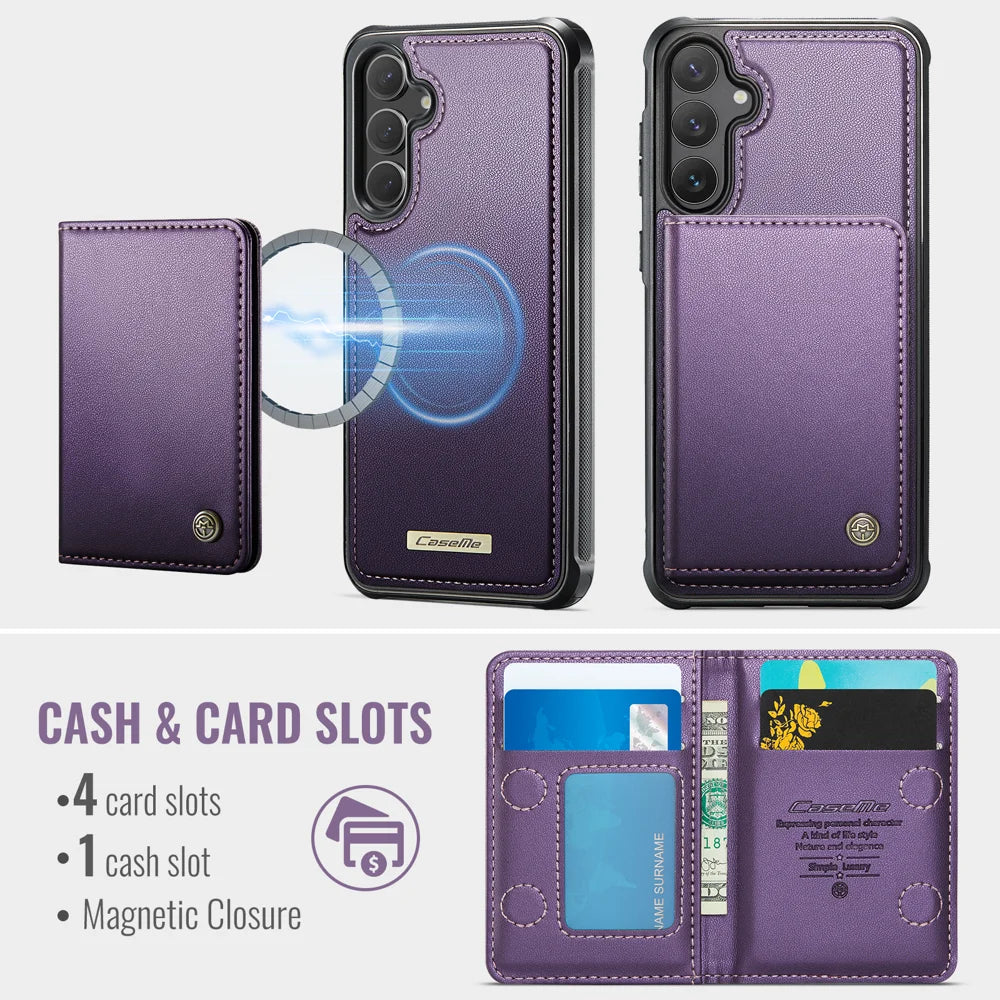 CASEME For Samsung Galaxy S24 FE Magnetic Case  ME80 Series Leather PC TPU Phone Cover with Detachable Wallet - Purple - 3