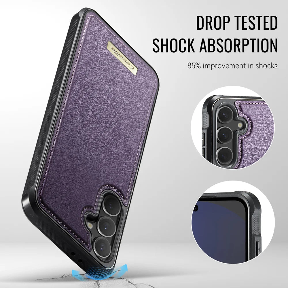 CASEME For Samsung Galaxy S24 FE Magnetic Case  ME80 Series Leather PC TPU Phone Cover with Detachable Wallet - Purple - 7