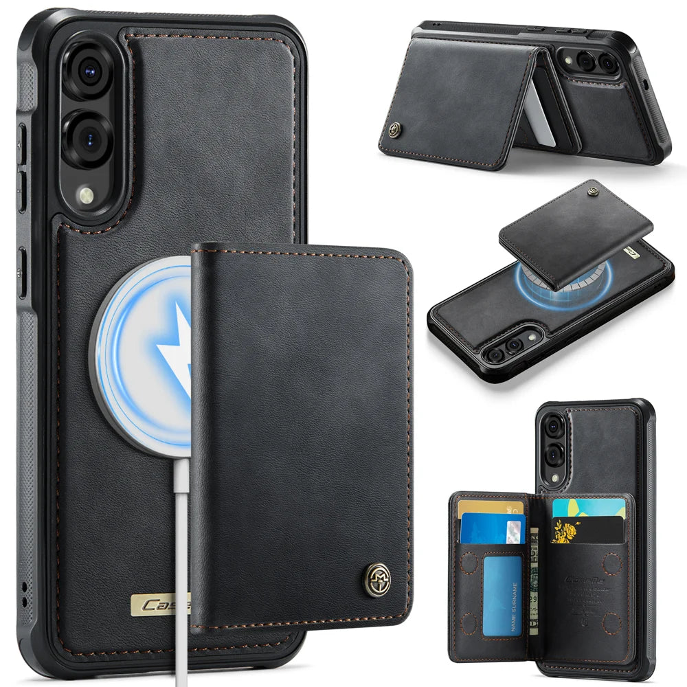 CASEME For Samsung Galaxy S25 Edge Magnetic Case  ME80 Series Leather PC TPU Phone Cover with Detachable Wallet - Black - 1