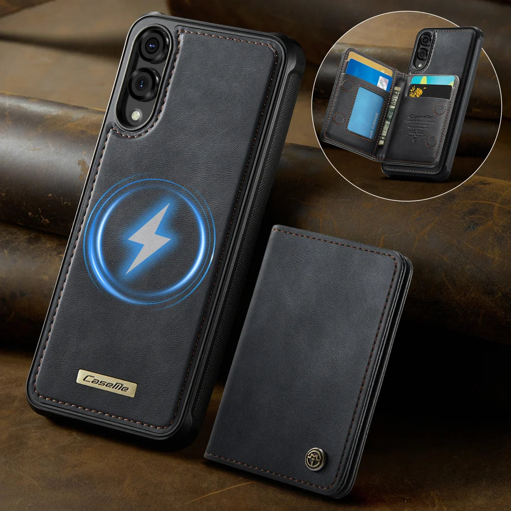CASEME For Samsung Galaxy S25 Edge Magnetic Case  ME80 Series Leather PC TPU Phone Cover with Detachable Wallet - Black - 2