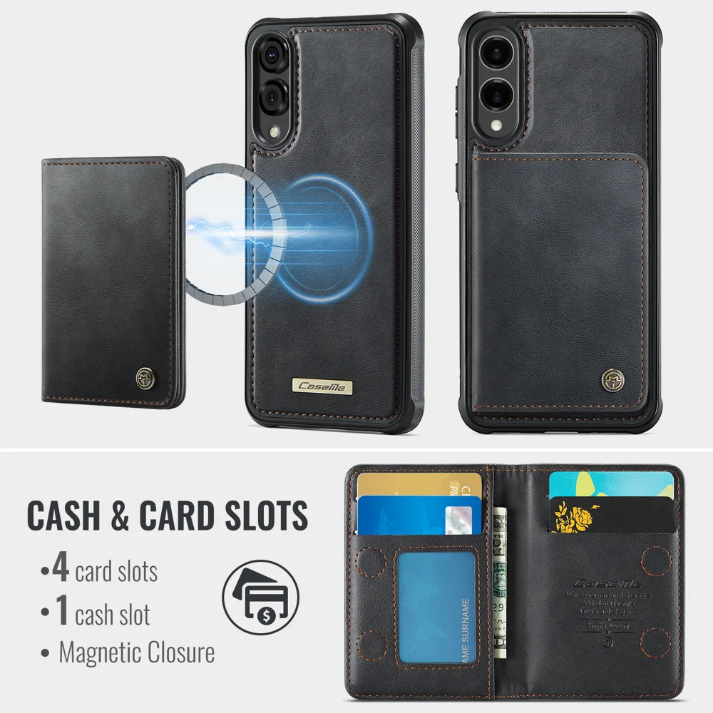 CASEME For Samsung Galaxy S25 Edge Magnetic Case  ME80 Series Leather PC TPU Phone Cover with Detachable Wallet - Black - 3