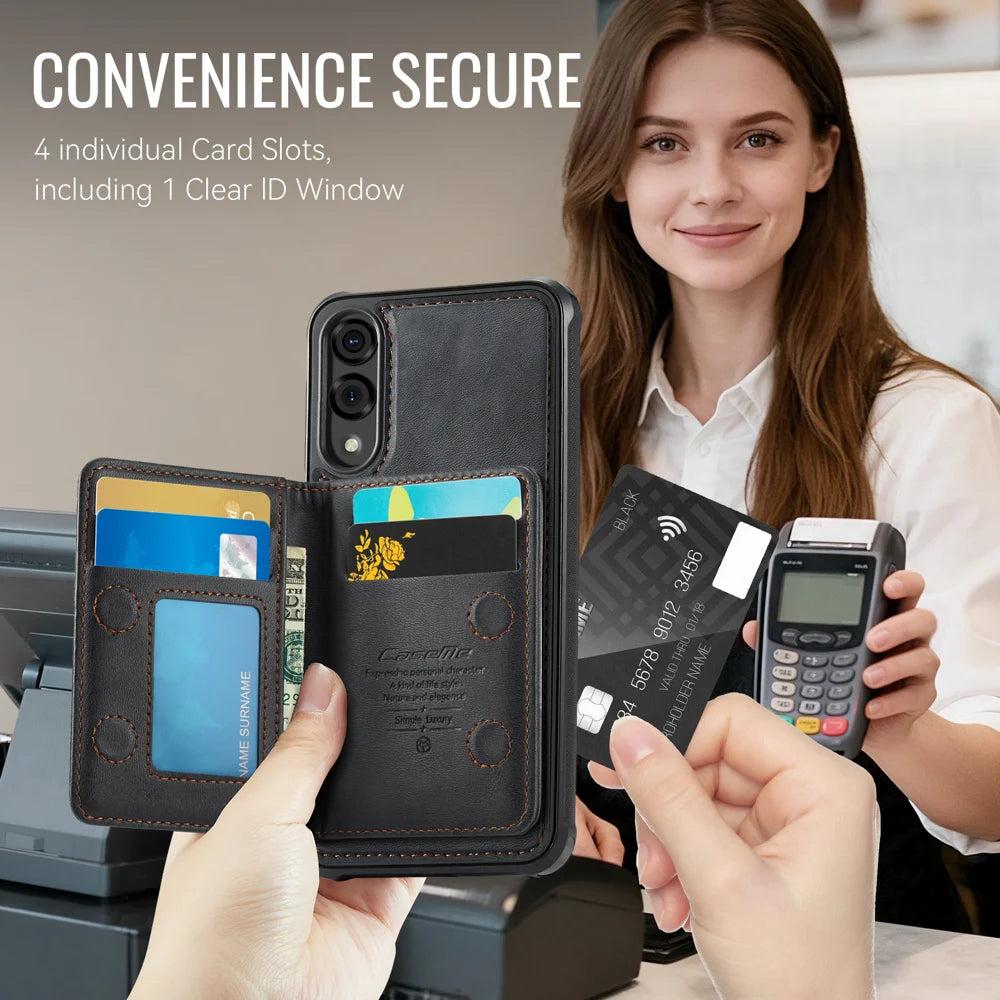 CASEME For Samsung Galaxy S25 Edge Magnetic Case  ME80 Series Leather PC TPU Phone Cover with Detachable Wallet - Black - 4