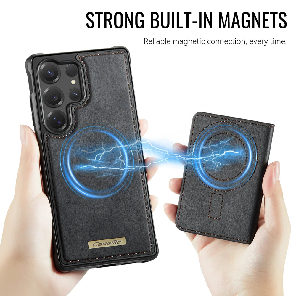 CASEME For Samsung Galaxy S25 Ultra Magnetic Case  ME80 Series Leather PC TPU Phone Cover with Detachable Wallet - Black - 6