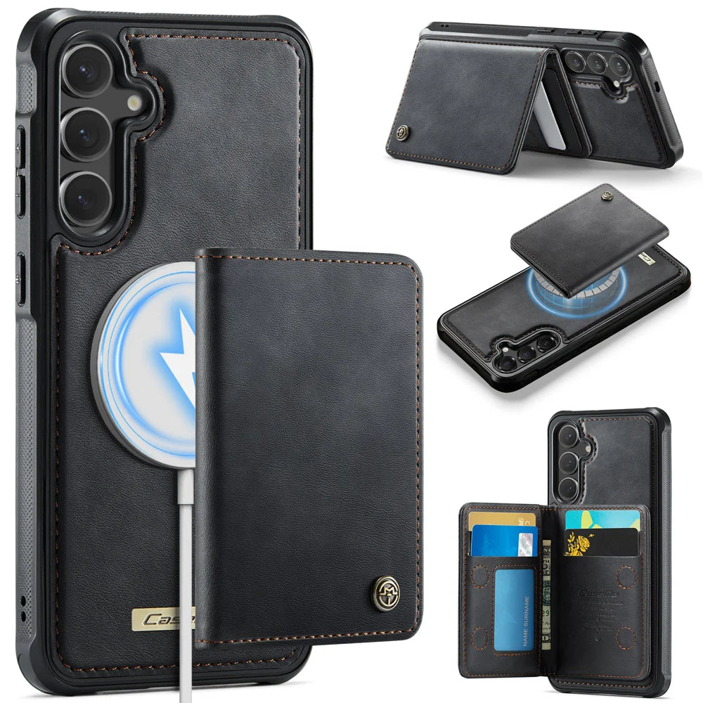CASEME For Samsung Galaxy S25 FE Magnetic Case  ME80 Series Leather PC TPU Phone Cover with Detachable Wallet - Black - 1