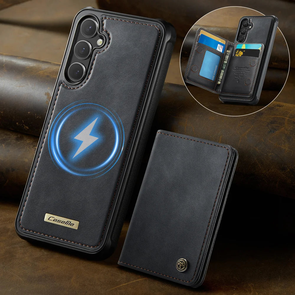 CASEME For Samsung Galaxy S25 FE Magnetic Case  ME80 Series Leather PC TPU Phone Cover with Detachable Wallet - Black - 2