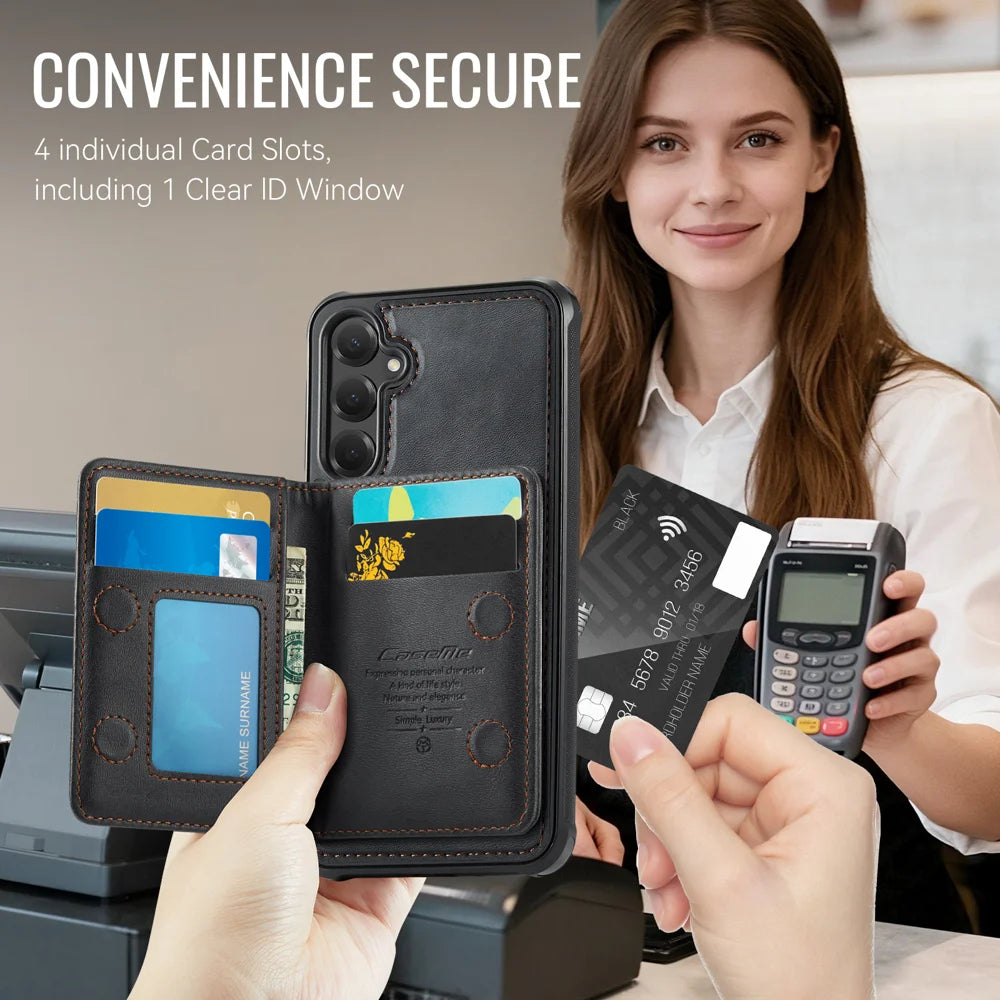 CASEME For Samsung Galaxy S25 FE Magnetic Case  ME80 Series Leather PC TPU Phone Cover with Detachable Wallet - Black - 4