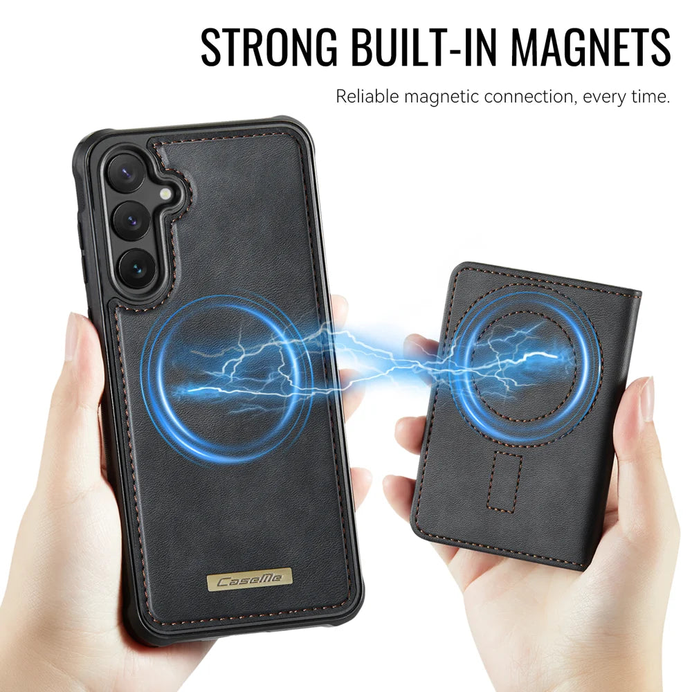 CASEME For Samsung Galaxy S25 FE Magnetic Case  ME80 Series Leather PC TPU Phone Cover with Detachable Wallet - Black - 6
