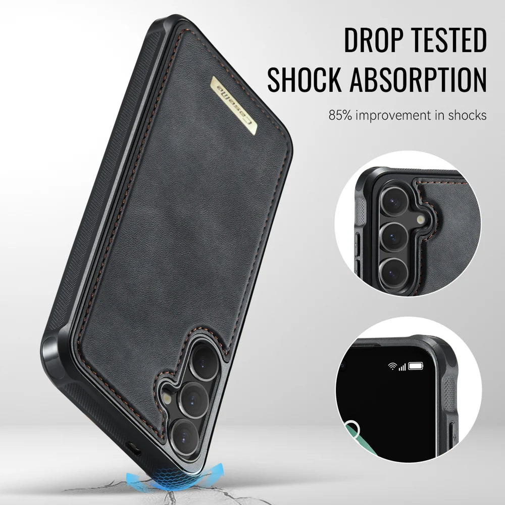 CASEME For Samsung Galaxy S25 FE Magnetic Case  ME80 Series Leather PC TPU Phone Cover with Detachable Wallet - Black - 7