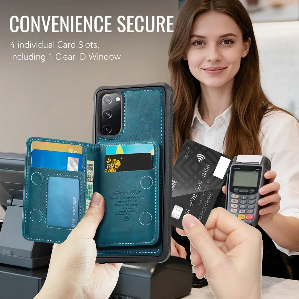 CASEME For Samsung Galaxy S20 FE 5G Magnetic Case  ME80 Series Leather PC TPU Phone Cover with Detachable Wallet - Green - 4