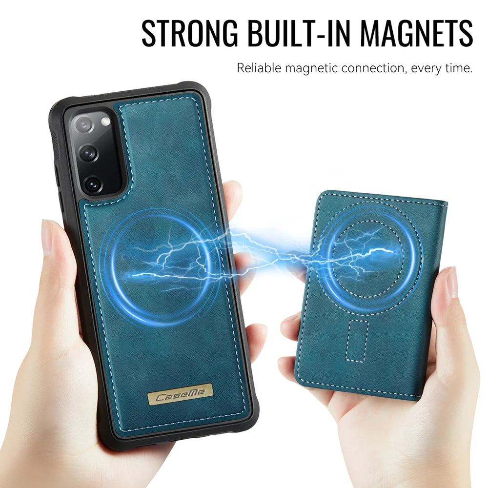CASEME For Samsung Galaxy S20 FE 5G Magnetic Case  ME80 Series Leather PC TPU Phone Cover with Detachable Wallet - Green - 6