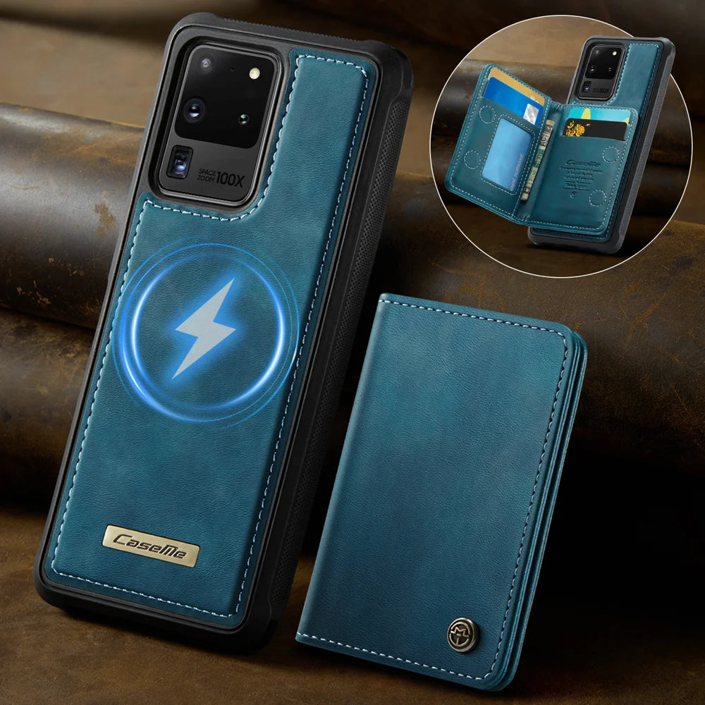 CASEME For Samsung Galaxy S20 Ultra Magnetic Case  ME80 Series Leather PC TPU Phone Cover with Detachable Wallet - Green - 2
