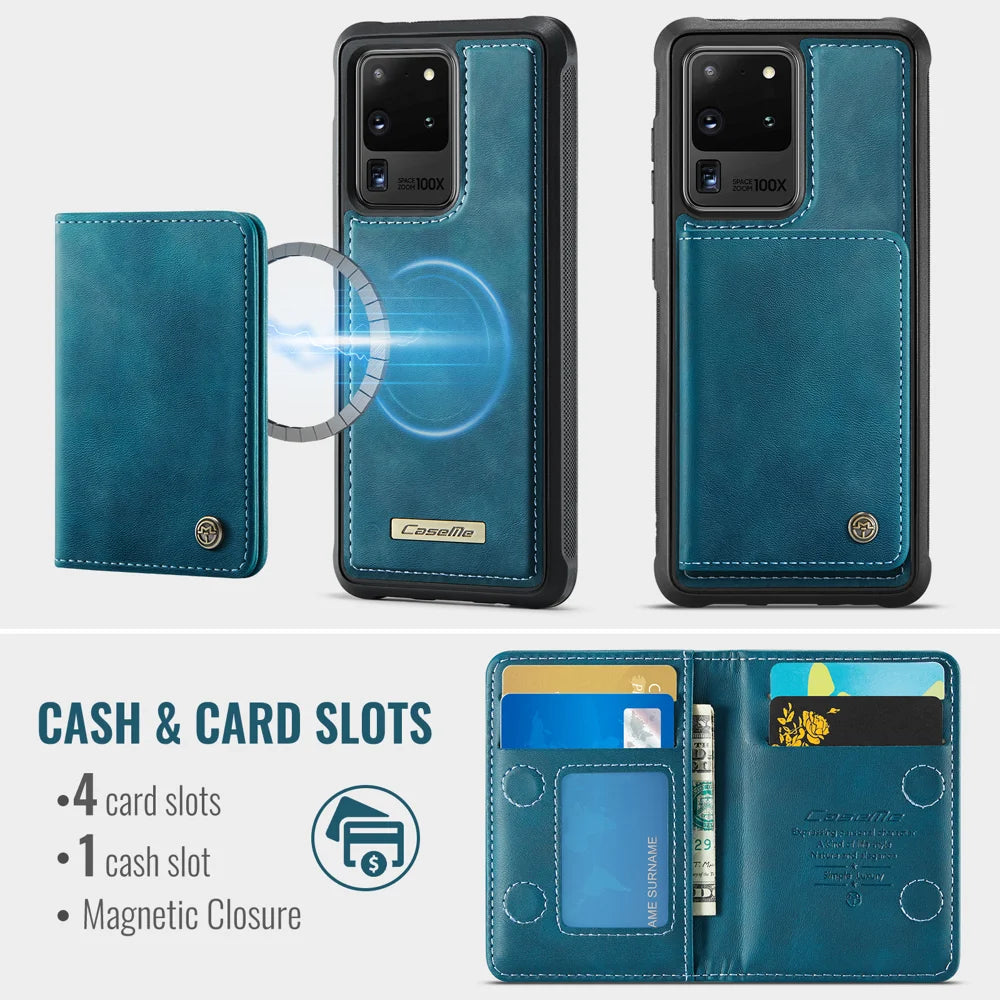 CASEME For Samsung Galaxy S20 Ultra Magnetic Case  ME80 Series Leather PC TPU Phone Cover with Detachable Wallet - Green - 3