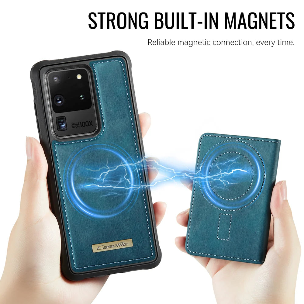 CASEME For Samsung Galaxy S20 Ultra Magnetic Case  ME80 Series Leather PC TPU Phone Cover with Detachable Wallet - Green - 6