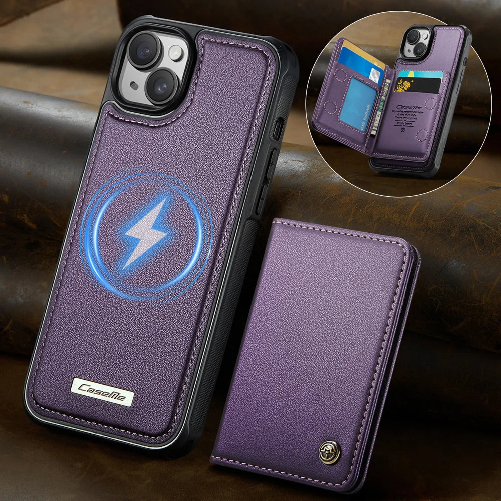 CASEME For iPhone 14 Plus / iPhone 15 Plus Magnetic Case  ME80 Series Leather PC TPU Phone Cover with Detachable Wallet - Purple - 2