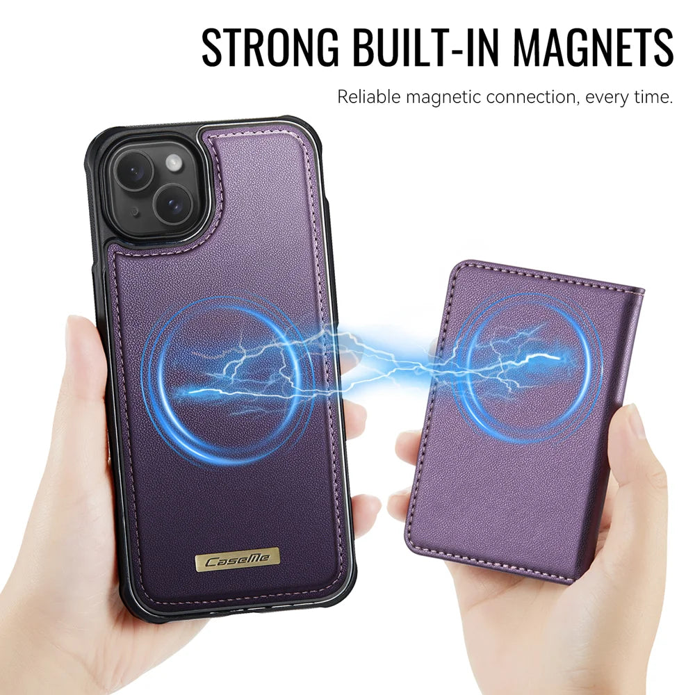 CASEME For iPhone 14 Plus / iPhone 15 Plus Magnetic Case  ME80 Series Leather PC TPU Phone Cover with Detachable Wallet - Purple - 6