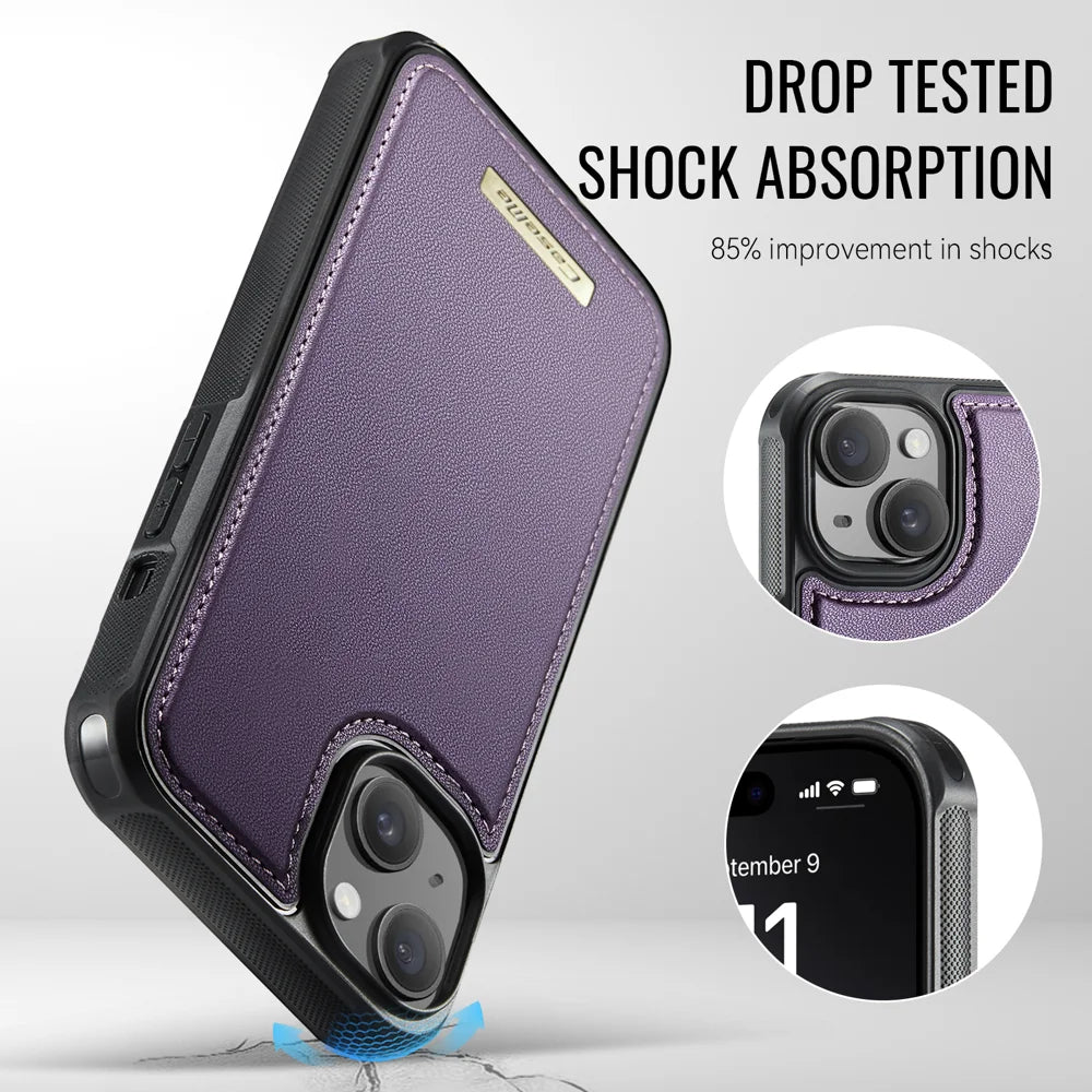 CASEME For iPhone 14 Plus / iPhone 15 Plus Magnetic Case  ME80 Series Leather PC TPU Phone Cover with Detachable Wallet - Purple - 7